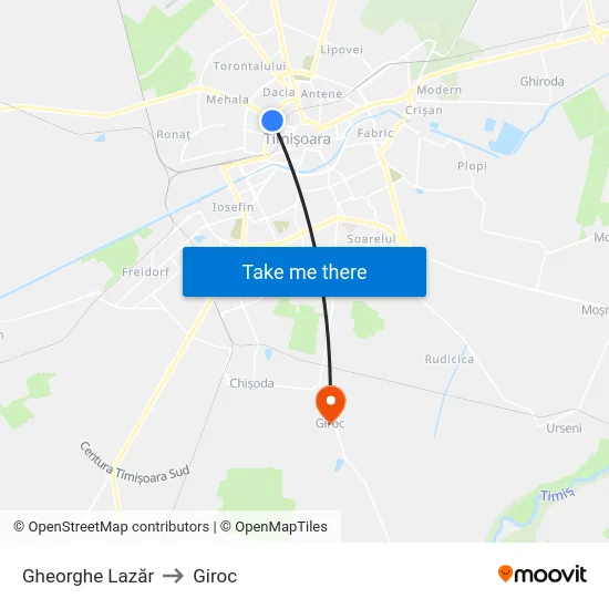 Gheorghe Lazăr to Giroc map