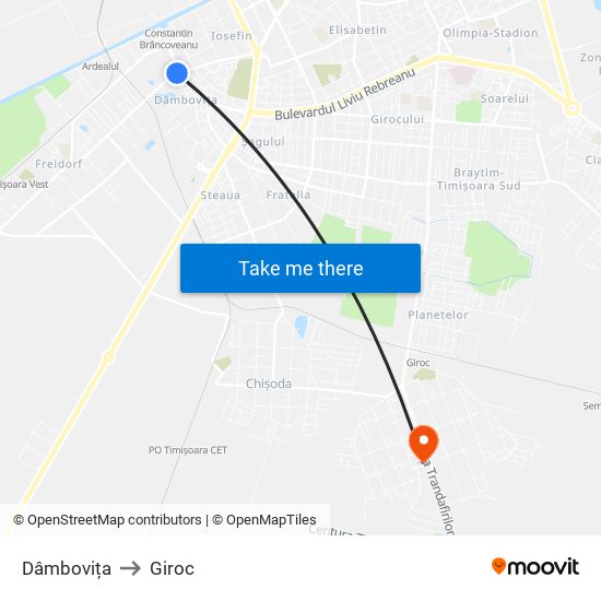 Dâmbovița to Giroc map