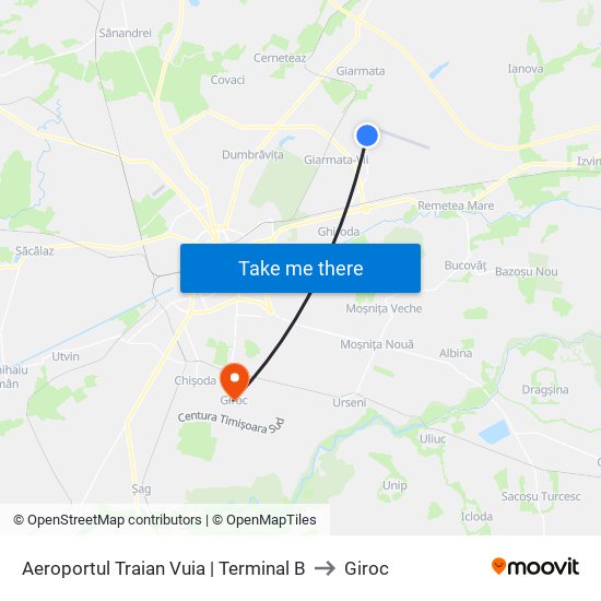 Aeroportul Traian Vuia to Giroc map
