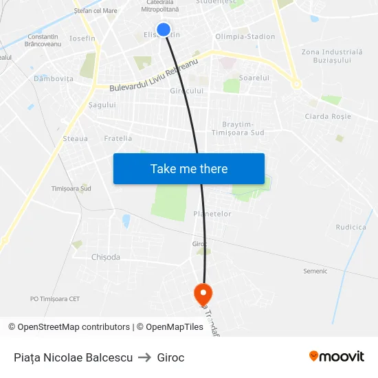 Piața Nicolae Balcescu to Giroc map