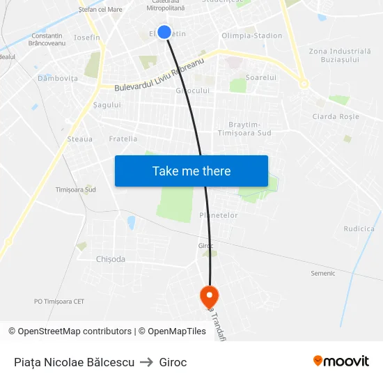 Piața Nicolae Bălcescu to Giroc map