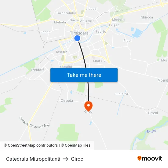 Catedrala Mitropolitană to Giroc map