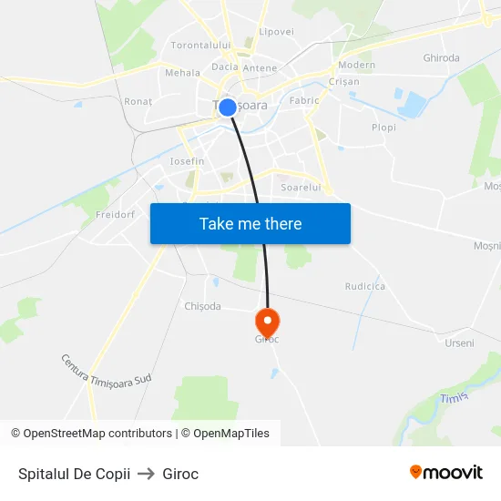 Spitalul De Copii to Giroc map