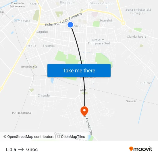 Mareșal Averescu to Giroc map