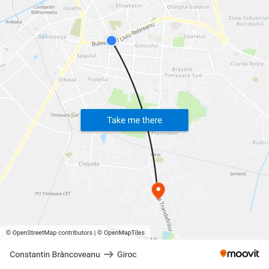 Constantin Brâncoveanu to Giroc map