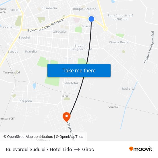 Bulevardul Sudului / Hotel Lido to Giroc map