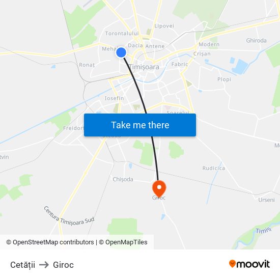 Cetății to Giroc map