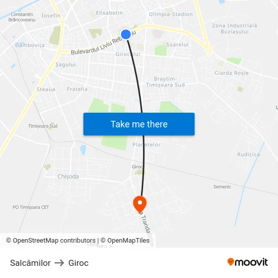 Salcâmilor to Giroc map
