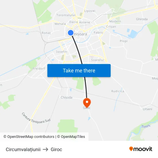 Circumvalațiunii to Giroc map