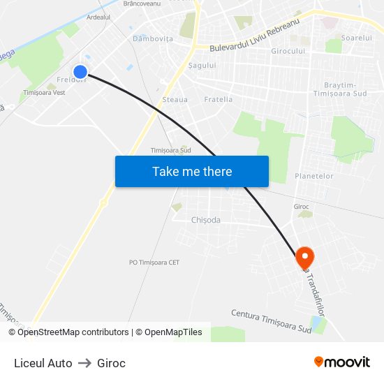 Liceul Auto to Giroc map