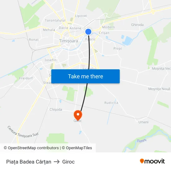Piața Badea Cârțan to Giroc map