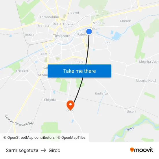 Sarmisegetuza to Giroc map