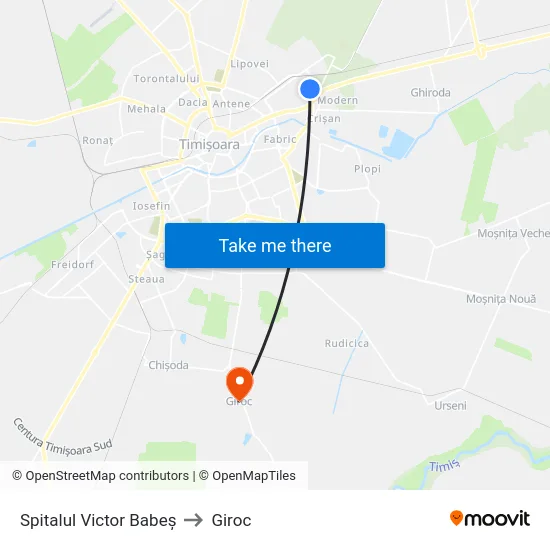 Spitalul Victor Babeș to Giroc map
