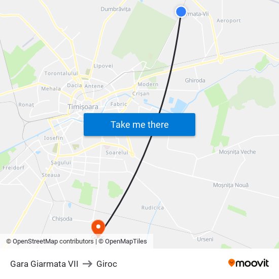 Gara Giarmata VII to Giroc map