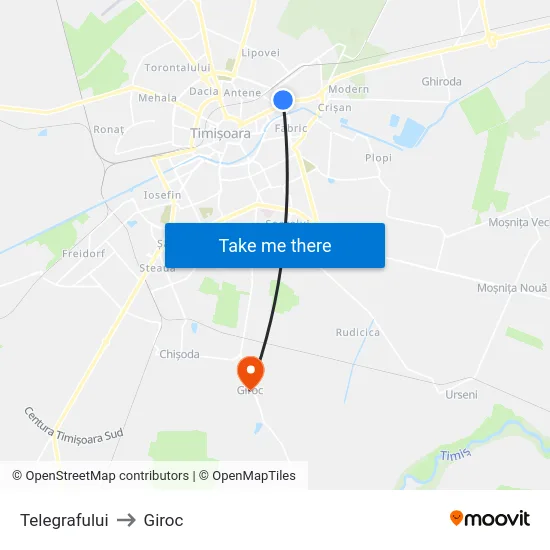 Telegrafului to Giroc map