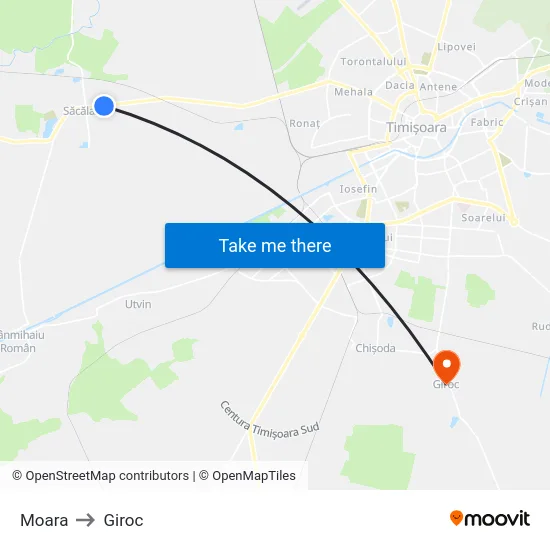 Moara to Giroc map