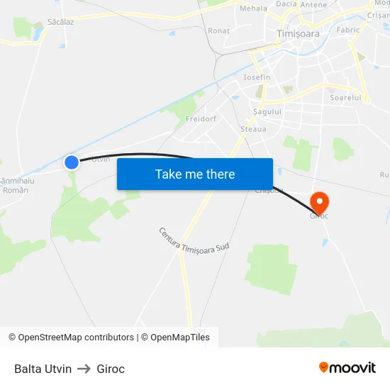 Balta Utvin to Giroc map