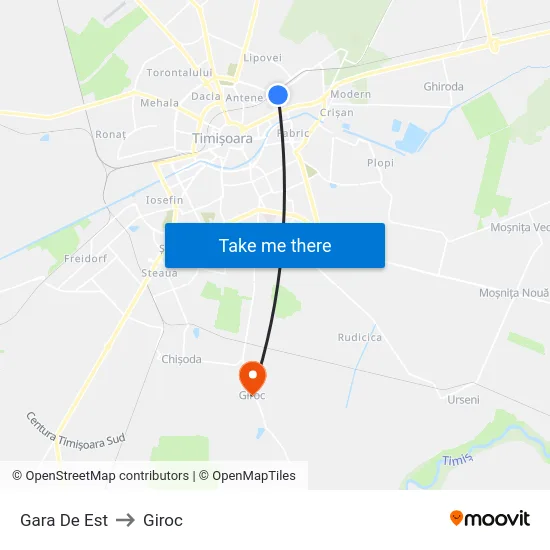 Gara De Est to Giroc map