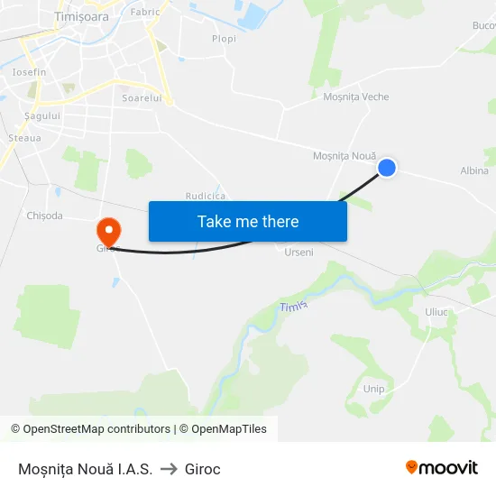 Moșnița Nouă | I.A.S. to Giroc map