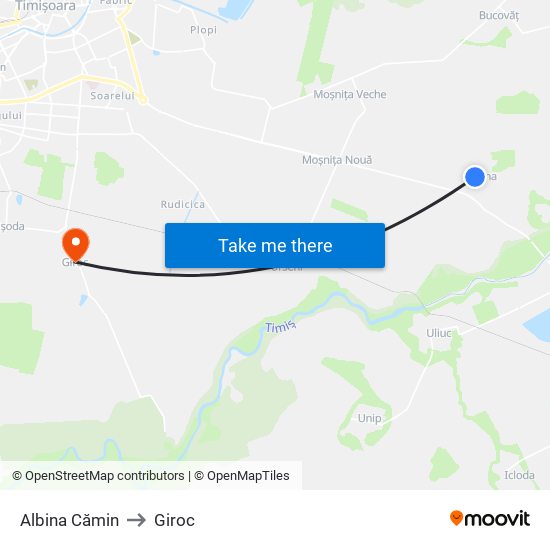 Albina Cămin to Giroc map