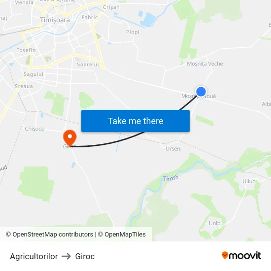 Moșnița Nouă | Agricultorilor to Giroc map