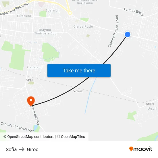 Moșnița Nouă | Sofia to Giroc map