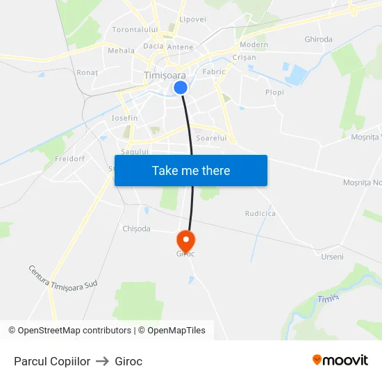 Parcul Copiilor to Giroc map