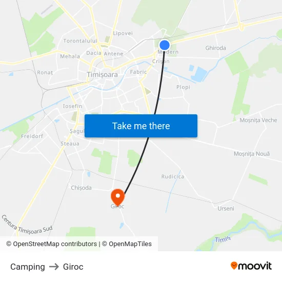 Camping to Giroc map