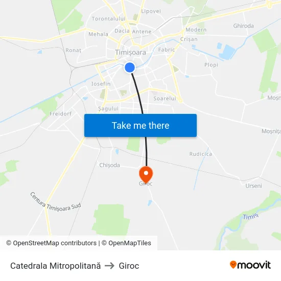 Catedrala Mitropolitană to Giroc map