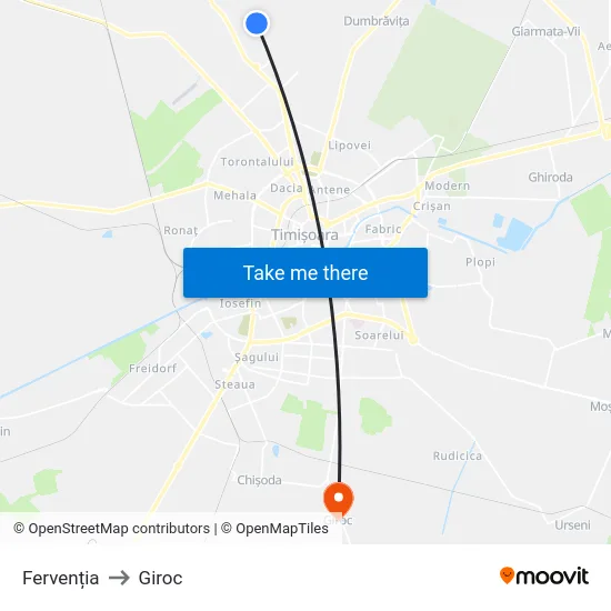 Fervenția to Giroc map