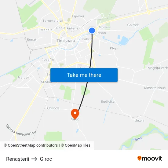 Renașterii to Giroc map