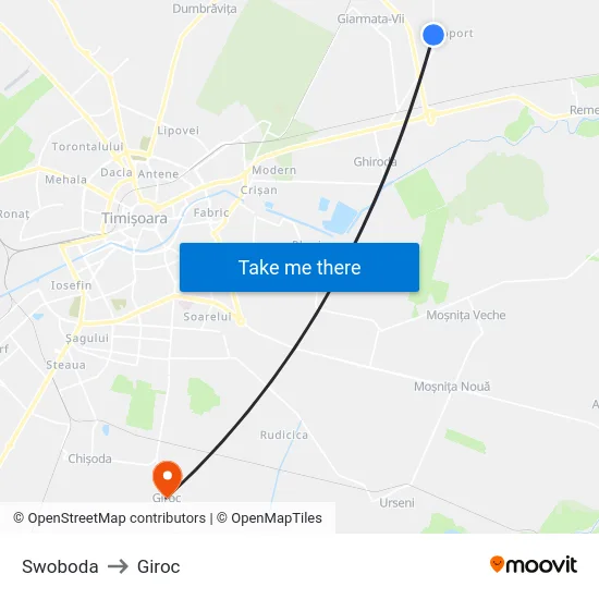 Swoboda to Giroc map
