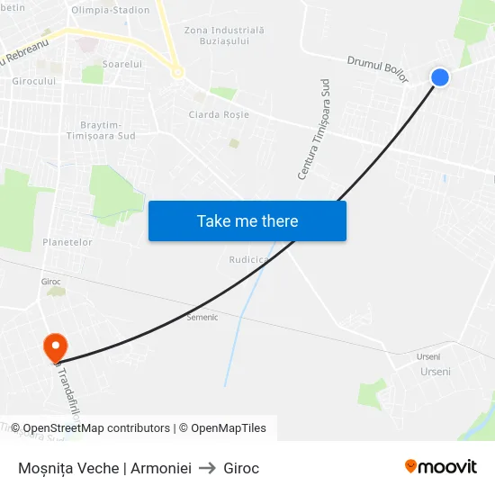 Moșnița Veche | Armoniei to Giroc map