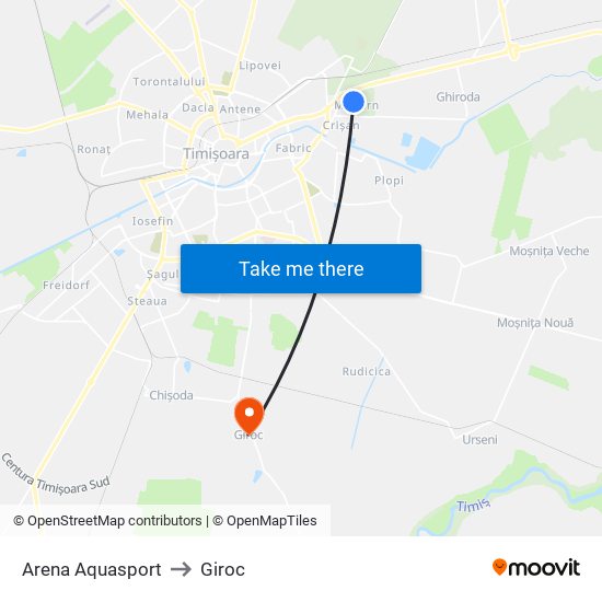 Arena Aquasport to Giroc map