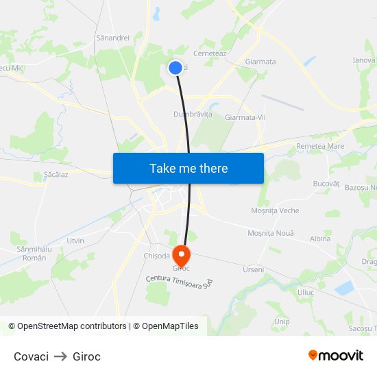 Covaci to Giroc map