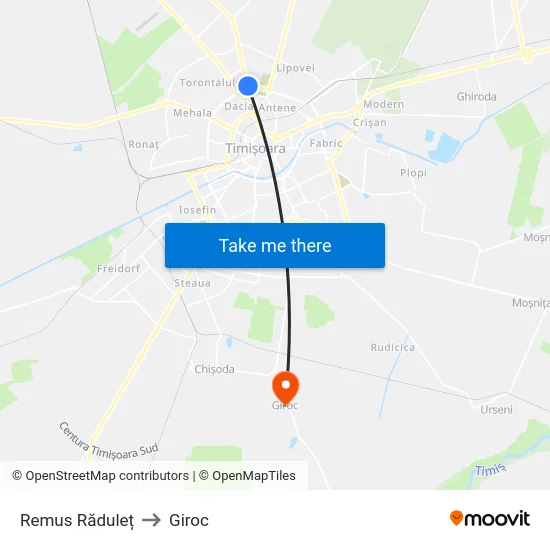 Remus Răduleț to Giroc map