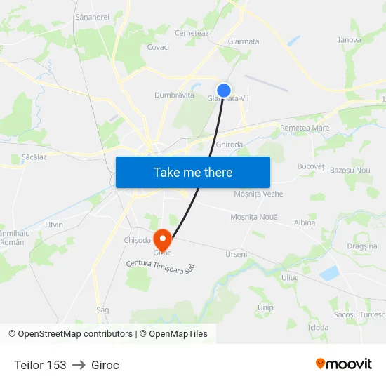 Teilor 153 to Giroc map