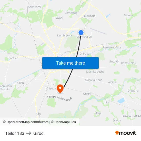 Teilor 183 to Giroc map