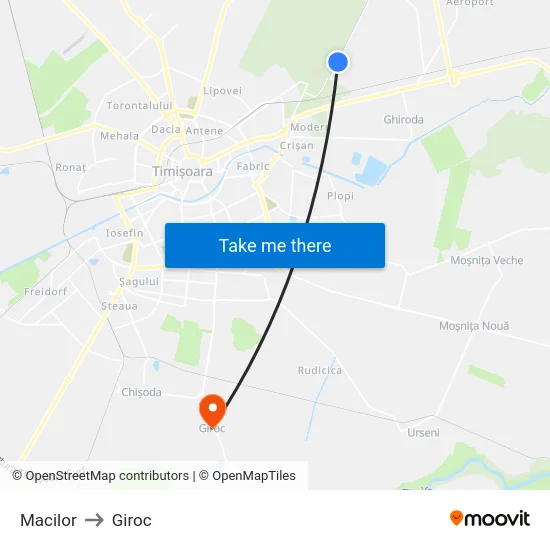 Macilor to Giroc map