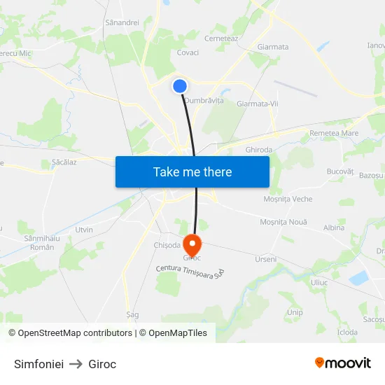 Simfoniei to Giroc map