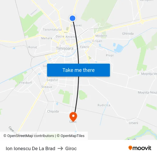 Ion Ionescu De La Brad to Giroc map