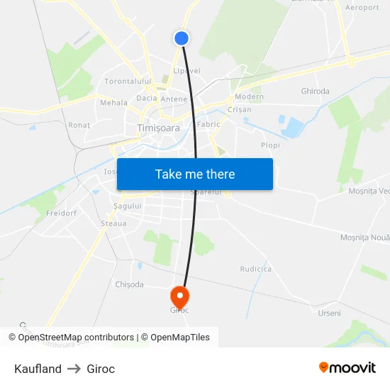 Kaufland to Giroc map