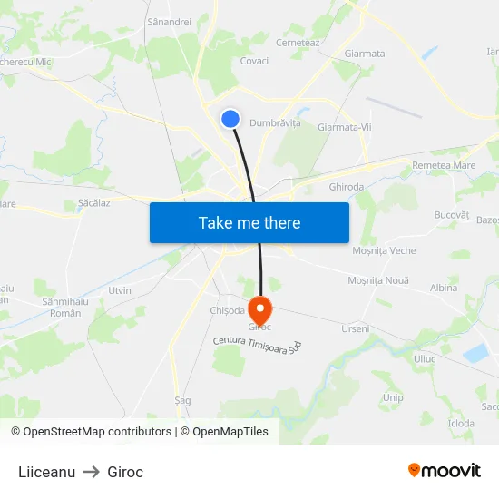Liiceanu to Giroc map