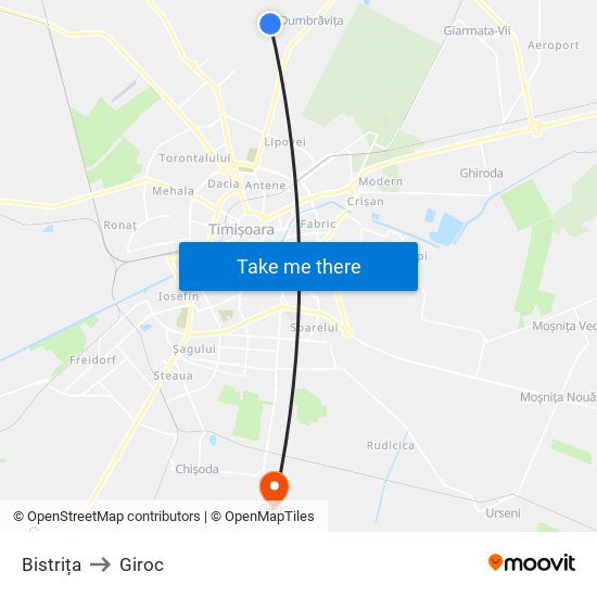 Bistrița to Giroc map