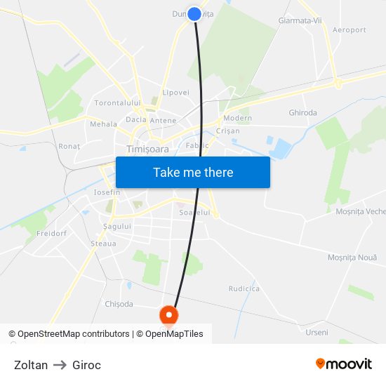 Zoltan to Giroc map