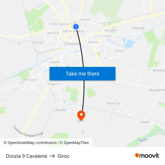 Divizia 9 Cavalerie to Giroc map