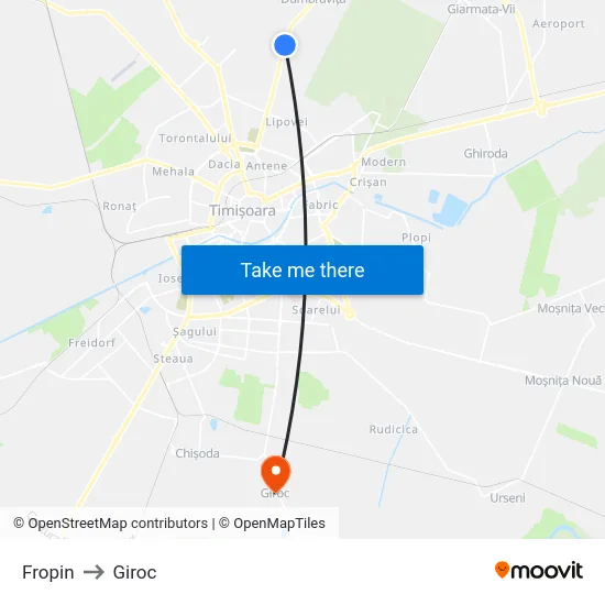 Dumbrăvița | Fropin to Giroc map