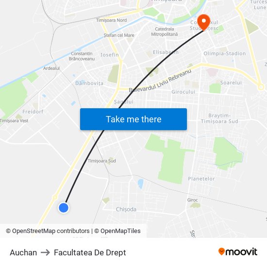 Auchan to Facultatea De Drept map