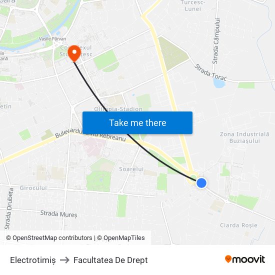 Electrotimiș to Facultatea De Drept map