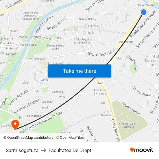 Sarmisegetuza to Facultatea De Drept map